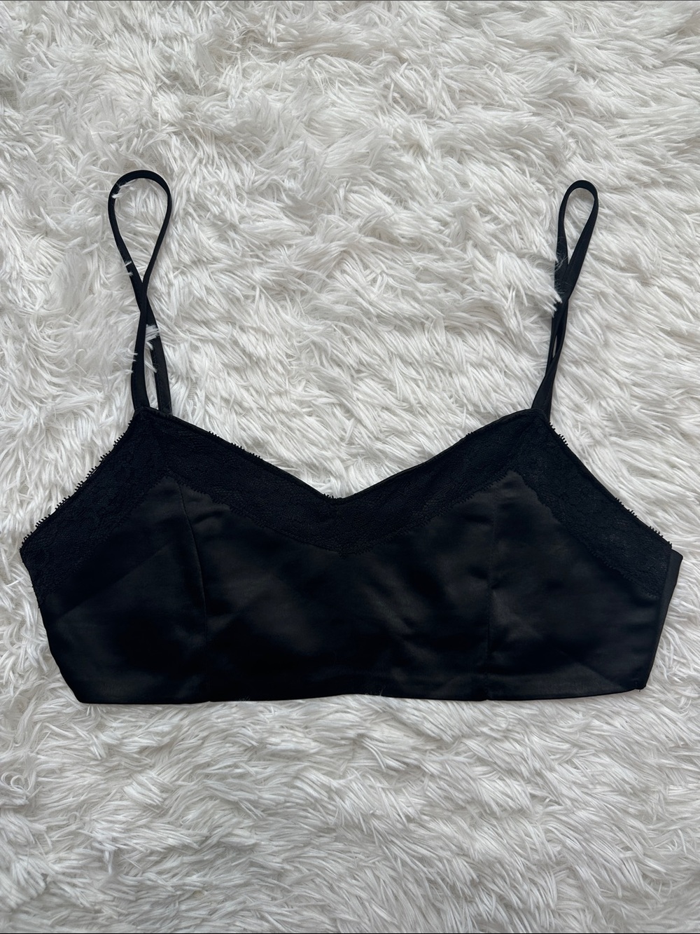 Motel Rocks Black Satin Lace-Edge Bandeau